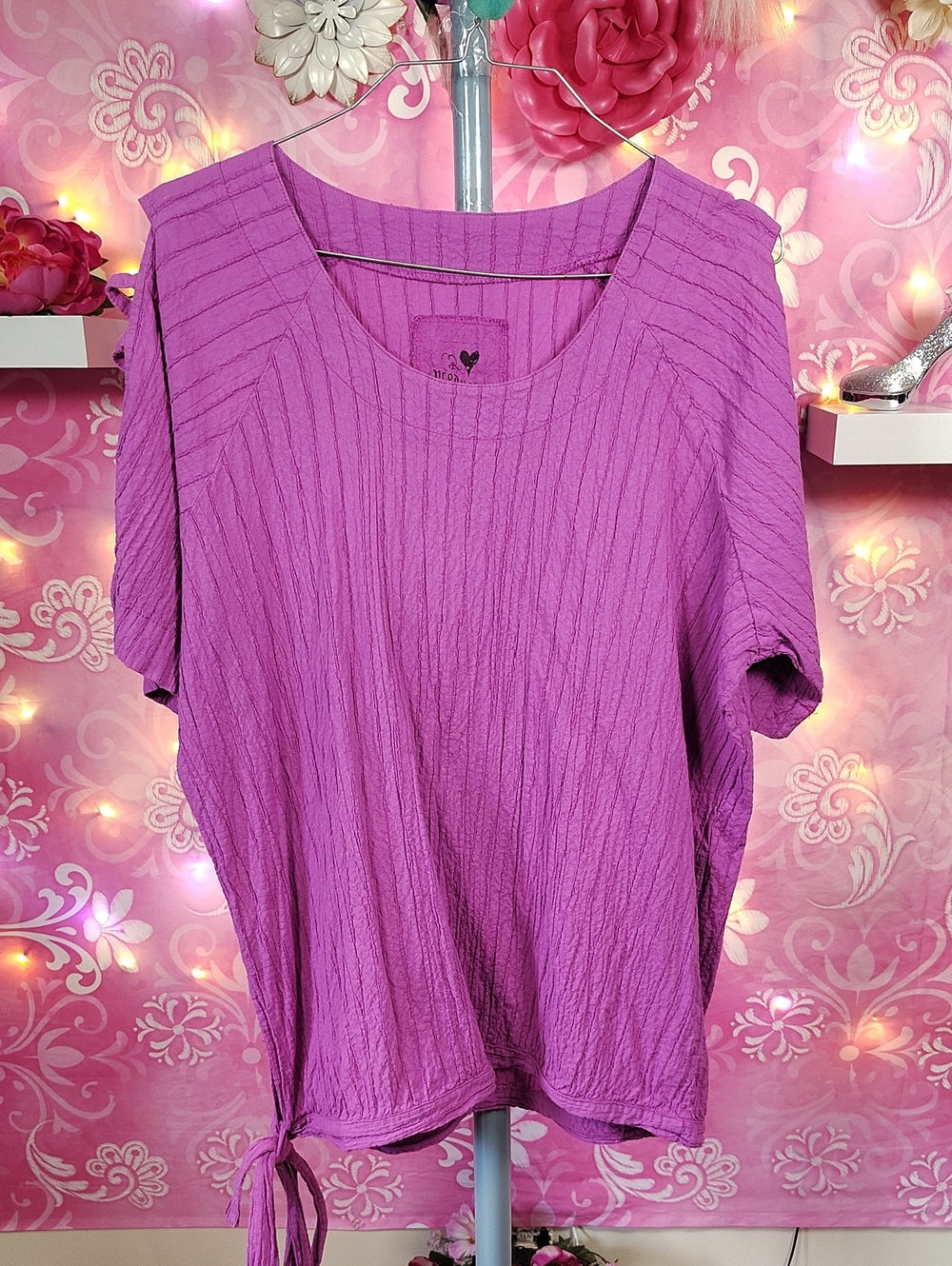 Relaxed Short Sleeve Tie-Hem Top — Purple